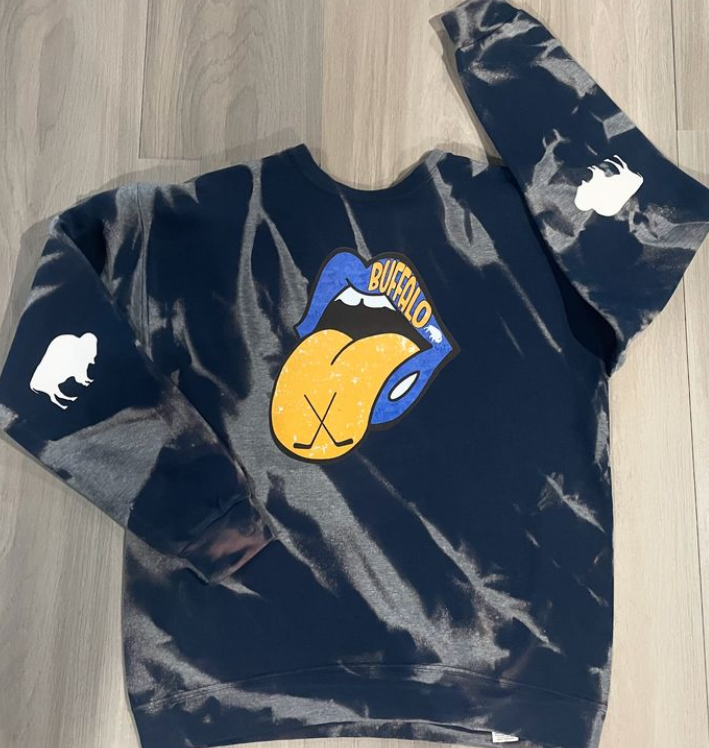 Navy Bleached Buffalo Hockey Glitter Tongue Crew
