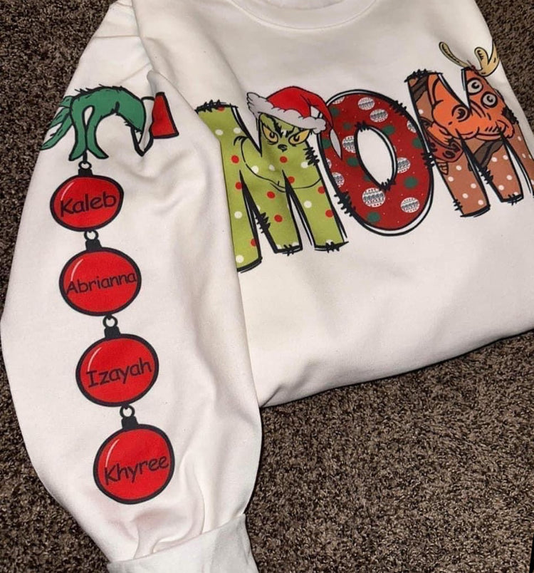 Customizable “MOM” Crew with Grinch Ornaments