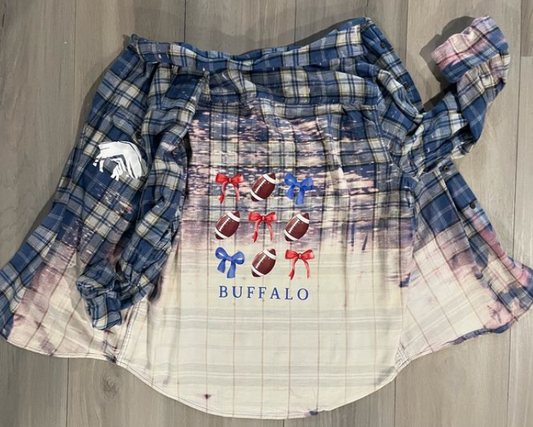 BLEACHED BACK FLANNEL "BUFFALO BOWS" in LIGHT BLUE