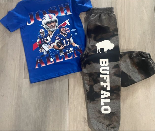 KIDDO SET Black Bleached Joggers and Blue JA Tee