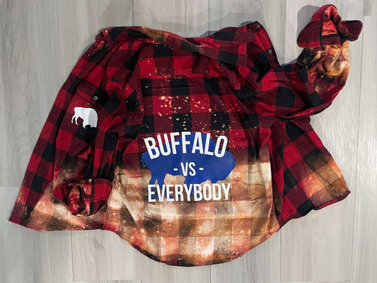 BLEACHED BACK FLANNEL IN RED "BUFFALO VS EVERYBODY"