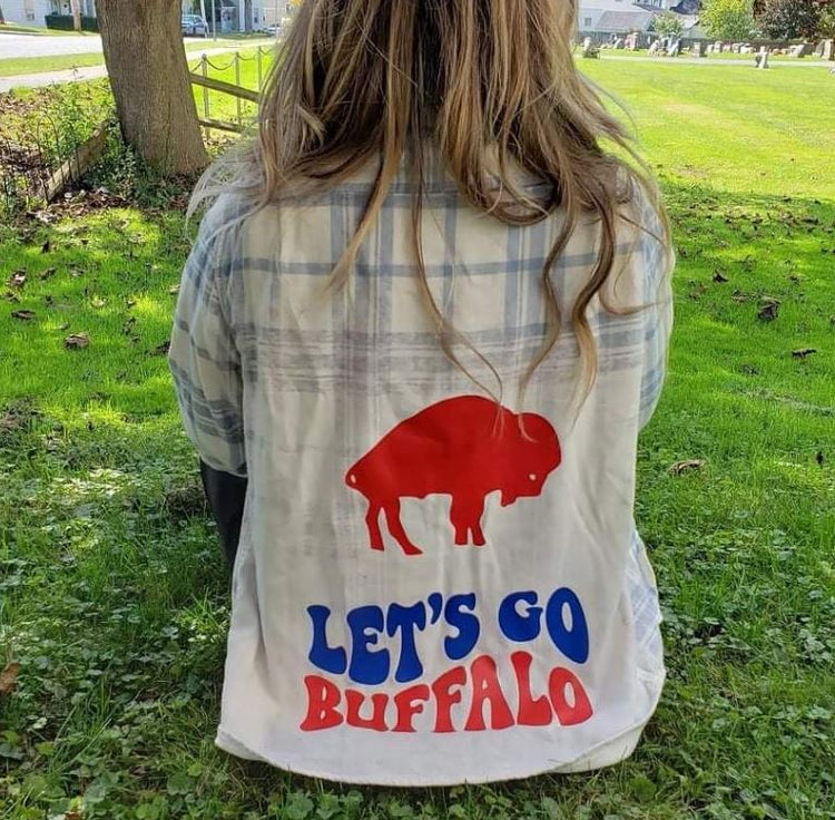 Bleached Back Flannel “Let’s Go Buffalo” Groovy